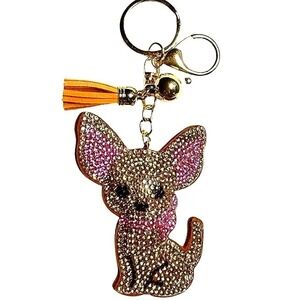NWOT Chihuahua Keychain Rhinestone Dog Purse Charm Bling Keyring Tassel Cute